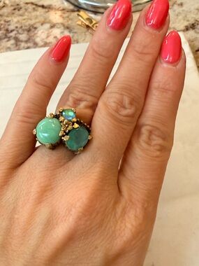 Stephen Dweck Multi Cluster Ring Amazonite/Chalcedony /Opal – Bronze Sterling